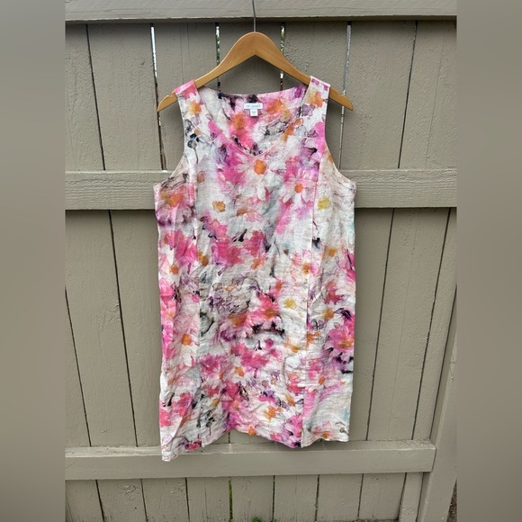 Purejill J.Jill Linen Watercolor Dress Spring Vacation Summer Cruise Beach Sz S - Picture 2 of 7